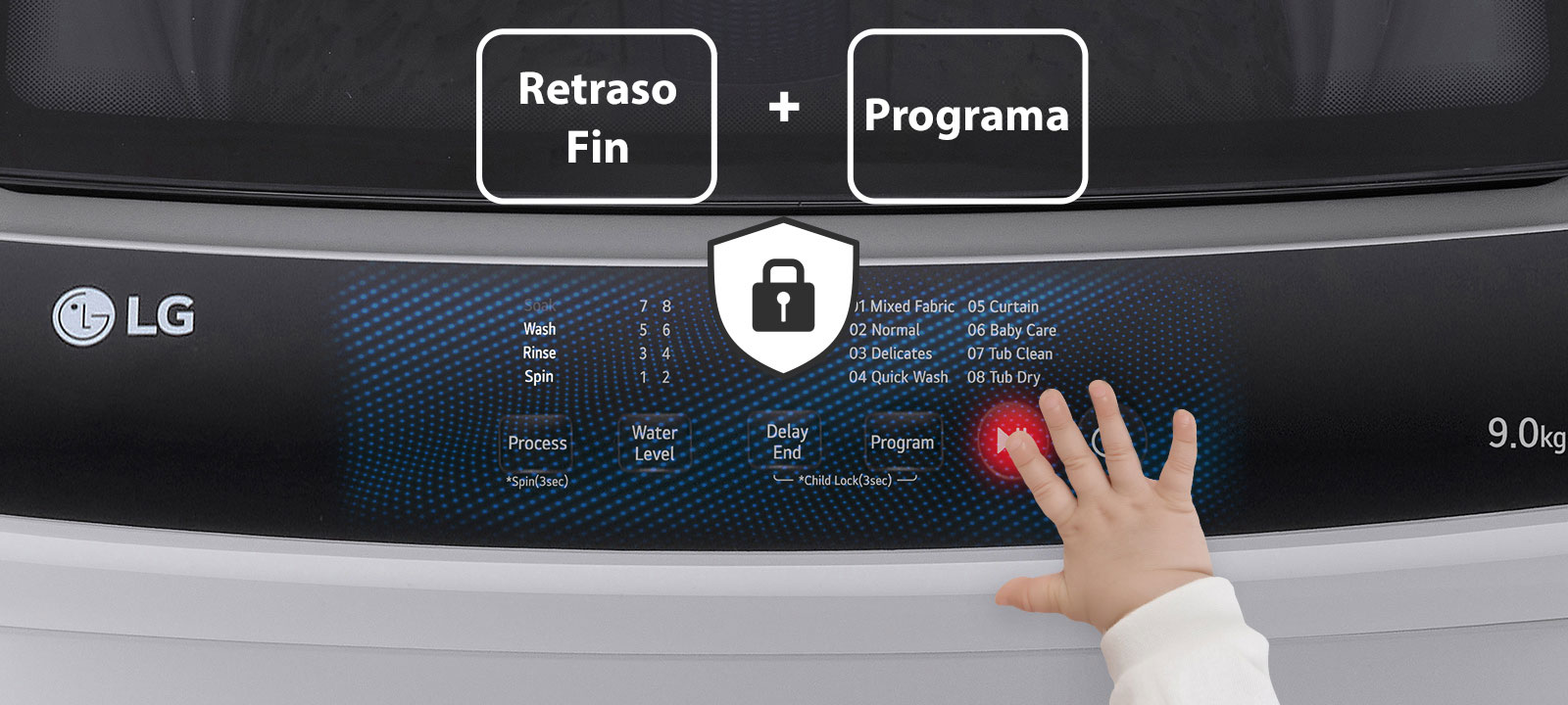 Aunque el niño toque el panel de control, la función de bloqueo para niños lo impide.